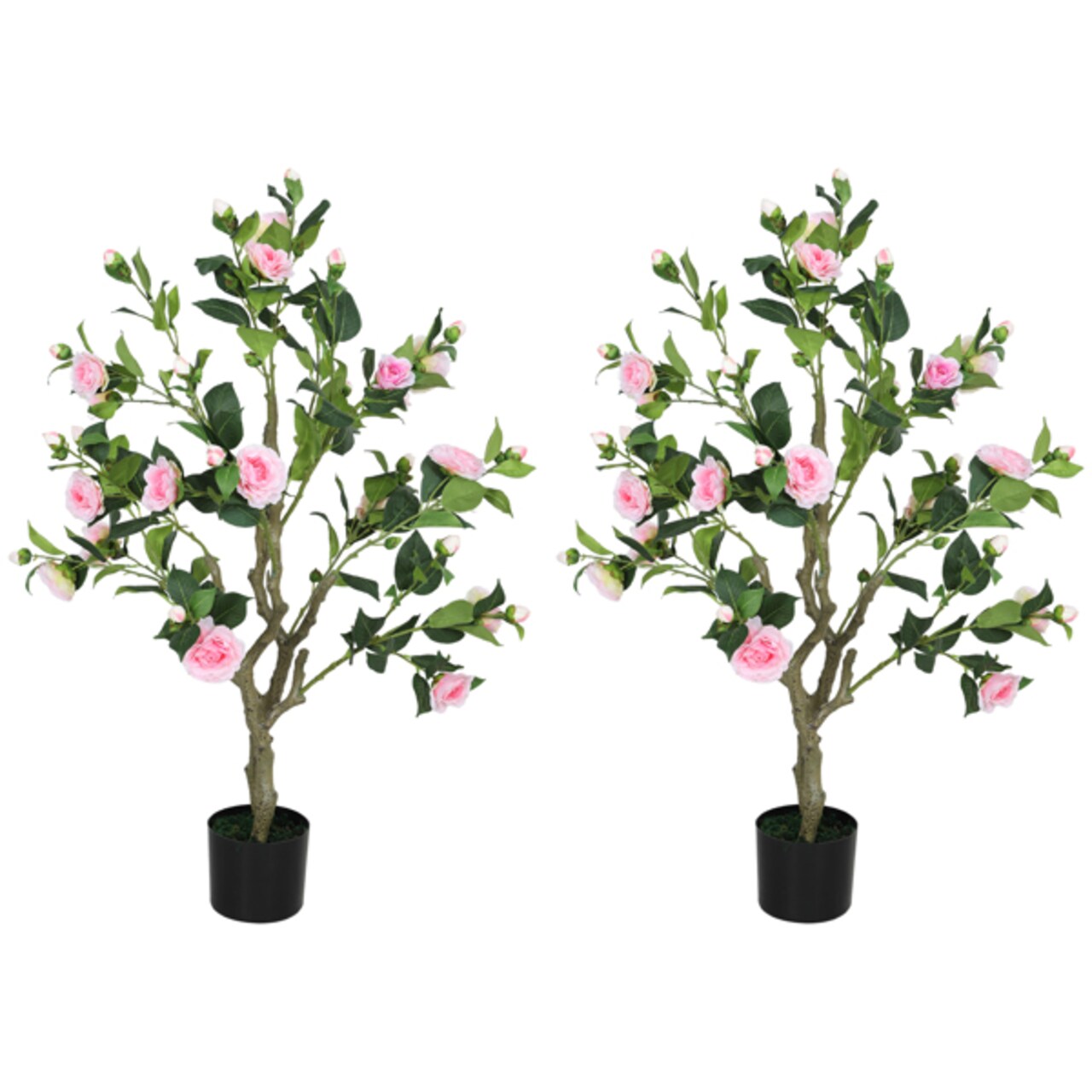 Set of 2 Artificial Camellia Flowers – Lifelike Faux Blooms for Home Decor